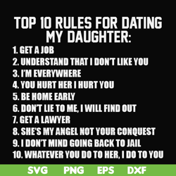 Top 10 rules for dating my daughter svg, png, dxf, eps file FN000622