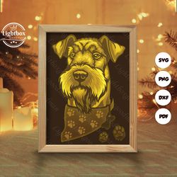 airedale terrier shadow box files, paper cut light box template files, shadow box paper cut, 3d papercut light box svg f