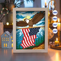 eagle american flag paper cut light box template, 3d shadow box svg files, shadow box paper cut, light box svg, 3d paper