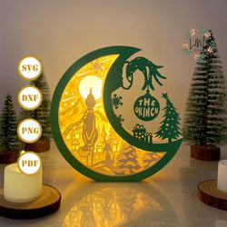 merry christmas moon lantern svg for cricut projects diy, christmas moon lamp for christmas decor, christmas shadow box