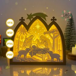 jesus 3 nativity house box lantern svg for cricut project diy, nativity house box lamp for christmas decor, christmas sh