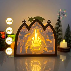 nativity house box 2 lantern svg for cricut project diy, nativity house box lamp for christmas decor, christmas shadow b