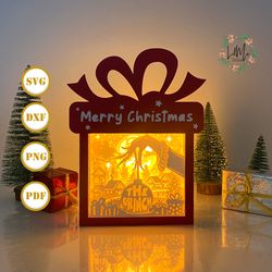 merry christmas gift box christmas lantern lantern svg for cricut project diy, gift box lamp for christmas decor, christ