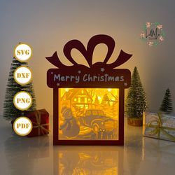 truck gift box christmas lantern lantern svg for cricut project diy, gift box lamp for christmas decor, christmas shadow