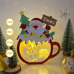 santa hot cocoa box lantern svg for cricut project diy, hot cocoa box lamp for christmas decor, christmas shadow box