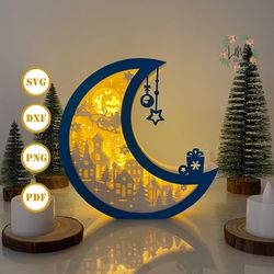 house moon christmas lantern svg for cricut projects diy, christmas moon lamp for halloween decor, christmas shadow box