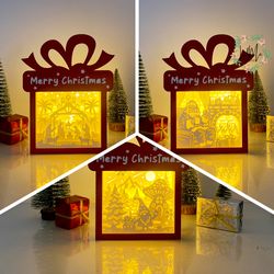 pack 3 christmas 2 gift box christmas lantern svg for cricut project diy, gift box lamp for christmas decor, christmas s