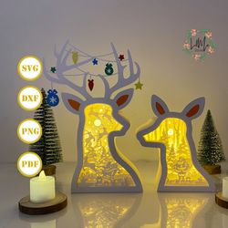 santa couple deer box christmas lantern svg for cricut projects diy, couple deer box lamp for christmas decor, christmas