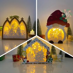 pack 3 christmas 19 lantern svg for cricut project diy, christmas box lamp for christmas decor, christmas shadow box