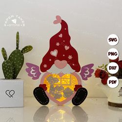 gnome love box 1 svg for cricut projects, 3d papercut light box sliceform, diy gnome love box night light