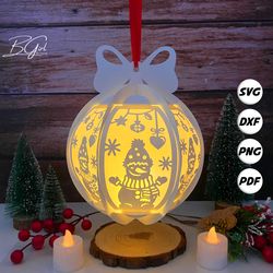 christmas snowman paper cut globe lantern lightbox template, 3d lantern paper cut lightbox svg file diy, cutting cricut,