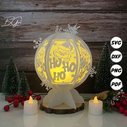 merry christmas paper cut snowball lantern lightbox template, 3d lantern paper cut lightbox svg diy, cutting cricut, svg