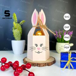 easter bunny gift box gift bag svg, plotter cutters, downloadable design for cricut, 3d bunny box