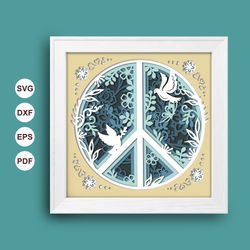 3d peace sign shadow box svg, peace sign paper cut light box, cricut files, 3d peace sign shadow box, layered cardstock