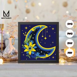 moon flower shadow box svg, moon flower paper cut light box, cricut files, 3d moon flower shadow box, layered cardstock