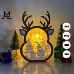 christmas gnome 2 reindeer box lamp for christmas decor, reindeer box svg for cricut project diy, christmas shadow box 2