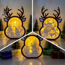 pack 3 christmas 6 reindeer box lamp for christmas decor, reindeer box svg for cricut project diy, christmas shadow box