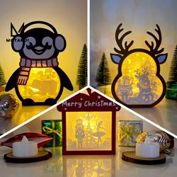 pack 3 christmas box lamp for christmas decor, christmas box svg for cricut project diy, christmas shadow box 32