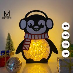 merry christmas penguin box lamp for christmas decor, penguin box svg for cricut project diy, christmas shadow box