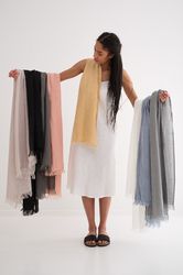 Natural Linen Scarf, Pure Linen, Trending Item, Fringed Scarf