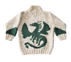 Knitting pattern for boys and girls dragon sweater 4-13 years, Dragon Aran jumper and hat, 10 ply Children's pattern