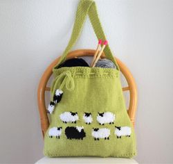 bag knitting pattern, knitting bag pattern, handmade tote bag, sheep shoulder bag, sheep handbag, knitted sheep bag