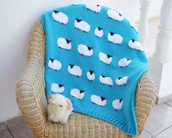 Knitting pattern for a Sheep Blanket, Throw Knitting Pattern with Sheep, Baby Blanket with Sheep, digital download