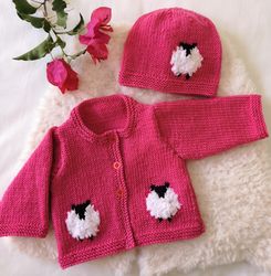 Knitting Pattern for Baby Sheep Cardigan and Hat 0-18 months, Sheep Jacket and Hat for Boy or Girl, Sheep Jacket and Hat