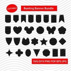 banner bunting birthday party, bunting banner svg template, scallop banner bunting, banner template svg,