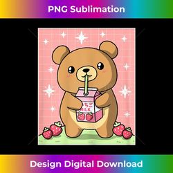 kawaii teddy bear drinking strawberry milk japanese - vintage sublimation png download