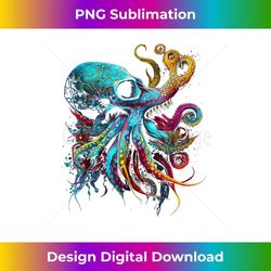 deep sea colorful octopus shark animal skull tattoo graphic - digital sublimation download file
