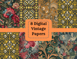 8 Digital Vintage Papers - William Morris Bumper Pack - Vintage Pattern