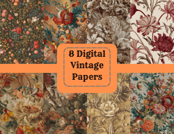 8 Art Nouveau Pattern Bundle - 8 seamless patterns, instant download digital paper bundle, vintage paper set, scrapbooki