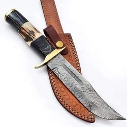 Custom Handmade Damascus Steel Stag Horn Handle Special Hunting Bowing knife