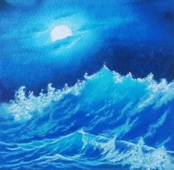 Wave under the moon painting.