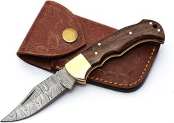 6.5" handmade damascus steel folding hunting knives for men, pocket knife for camping, survival, skinning and outdoor