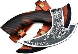 Handmade 11" Pizza Cutter, 10" Cutting Blade With Carbon Steel, Leather Sheath, Skull Design, Viking Style Pizza Cutter