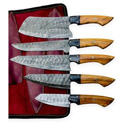 warivo knife - handmade damascus steel kitchen knife set of 5pcs with sheath chef knife set chef knives set