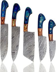 warivo knife - handmade 5 pieces set, knife hand forged chef knives kitchen set damascus steel knives gift item for her