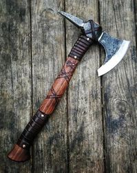 handmade carbon steel tomahawk axe, viking axe with beech wooden handle, camping axe, chopping axe, bushcrafting hatchet