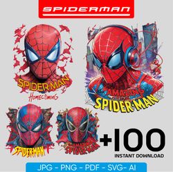 Spiderman Png Bundle, Spiderman Silhouette, Super Hero Png, Cricut Silhouette Png l Gifts for Spiderman