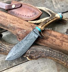 Deer Knife for Hunting Damascus Fixed Blade with Cover