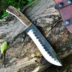 Survival Knife Custom Forged Deer Horn Handle Hunting Knife With Cover