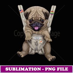 happy fawn pug dog in baby carrier - vintage sublimation png download