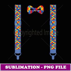 autism awareness bow tie suspenders puzzle pieces - special edition sublimation png file