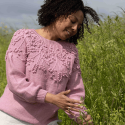 Hand-Knitted Merino Wool and Modal Sweater with Delicate Plant Pattern