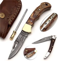 Habson Knives- 6.5 inches handmade Damascus steel folding knife. Pocket knife for outdoor, survival, fishing, hunting.