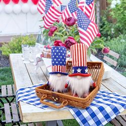 2pcs 4th Of July Patriotic Gnomes Uncle Sam Tomte For American Independence Day Handmade Scandinavian Elf Dwarf Home