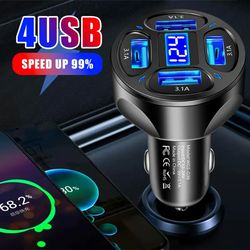 Fast Charging 4 Port Car Charger Adapter, Digital Display Phone Chargers , Car phone charger