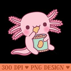 cute axolotl eating potato chips - png artwork